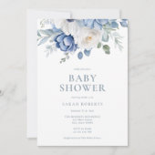 Elegant Dusty Blue Floral Winter Baby shower Kaart (Voorkant)