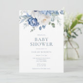 Elegant Dusty Blue Floral Winter Baby shower Kaart (Staand voorkant)