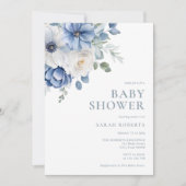 Elegant Dusty Blue Floral Winter Baby shower Kaart (Voorkant)