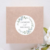 Elegant Dusty Blue Floral Wreath Wedding Ronde Sticker
