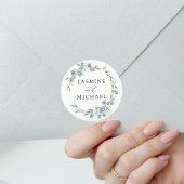 Elegant Dusty Blue Floral Wreath Wedding Ronde Sticker