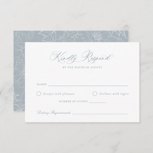 Elegant Dusty Blue Floral Wreath Wedding RSVP Kaar Kaart (Voorkant / Achterkant)