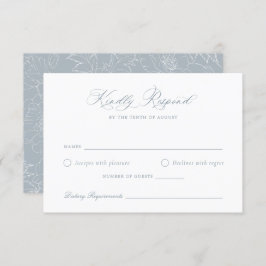 Elegant Dusty Blue Floral Wreath Wedding RSVP Kaar Kaart