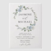 Elegant Dusty Blue Floral Wreath Wedding Vellum Uitnodigingen (Voorkant)