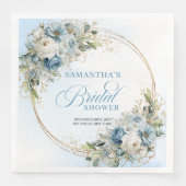 Elegant dusty blue florals eucalyptus gold party  servet (Voorkant)