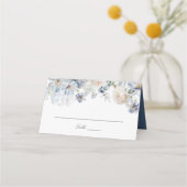 Elegant Dusty Blue Flowers Blush Rozen Weddenschap Plaatskaartje (Voorkant)