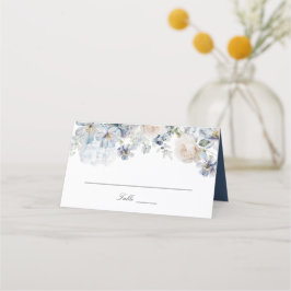 Elegant Dusty Blue Flowers Blush Rozen Weddenschap Plaatskaartje