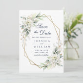 Elegant Dusty Blue Flowers Greenery Wedding Save The Date (Staand voorkant)