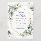 Elegant Dusty Blue Flowers Greenery Wedding Save The Date (Voorkant)