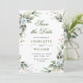 Elegant Dusty Blue Flowers Greenery Wedding Save The Date (Staand voorkant)
