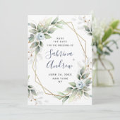 Elegant Dusty Blue Flowers Greenery Wedding Save The Date (Staand voorkant)