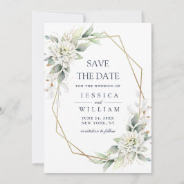 Elegant Dusty Blue Flowers Greenery Wedding Save The Date