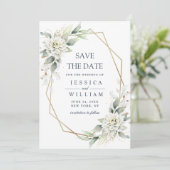 Elegant Dusty Blue Flowers Greenery Wedding Save The Date (Staand voorkant)