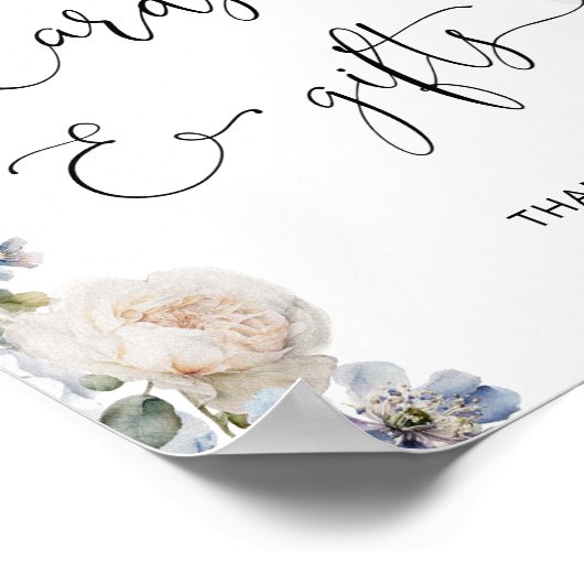 Elegant Dusty Blue Flowers Kaarten en geschenken Poster (Hoek)