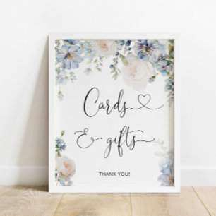 Elegant Dusty Blue Flowers Kaarten en geschenken Poster