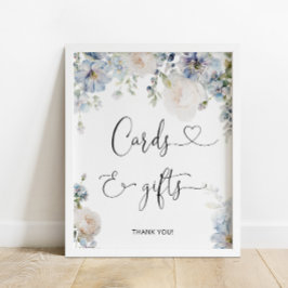 Elegant Dusty Blue Flowers Kaarten en geschenken Poster