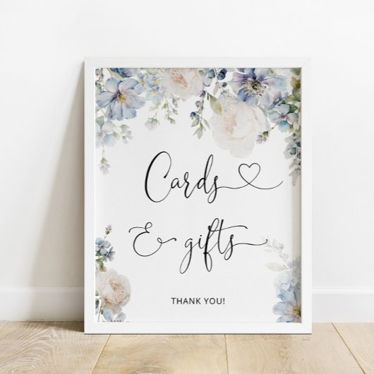 Elegant Dusty Blue Flowers Kaarten en geschenken Poster
