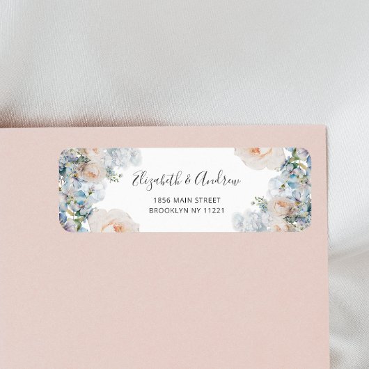 Elegant Dusty Blue Flowers Retouradres Etiket