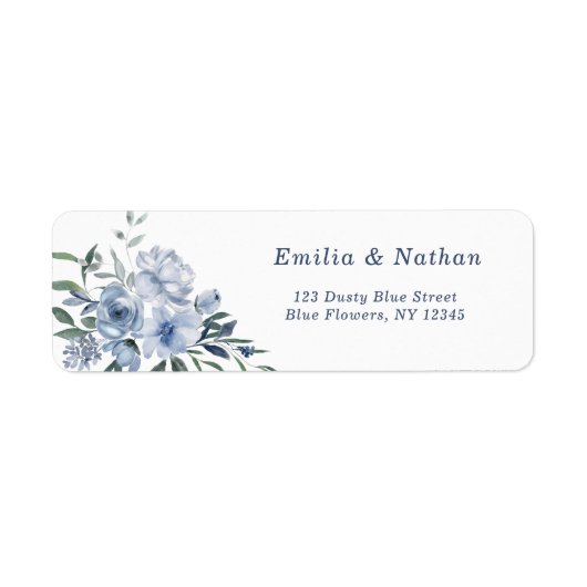 Elegant Dusty Blue Flowers Retouradres Etiket (Voorkant)