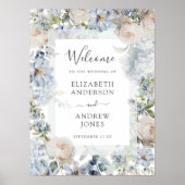 Elegant Dusty Blue Flowers Tuin Bruiloft Welkom Poster (Voorkant)