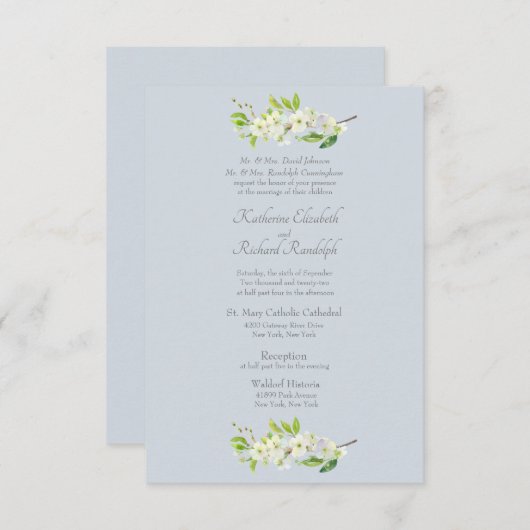 Elegant Dusty Blue Foliage Formal Kaart (Voorkant / Achterkant)