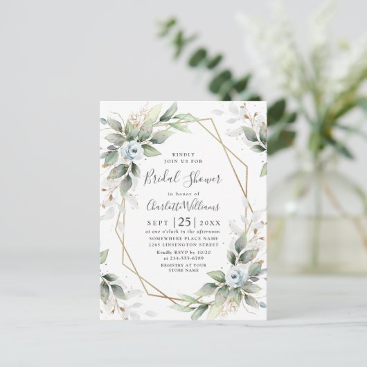 Elegant Dusty Blue Foliage Vrijgezellenfeest Kaart (Staand voorkant)