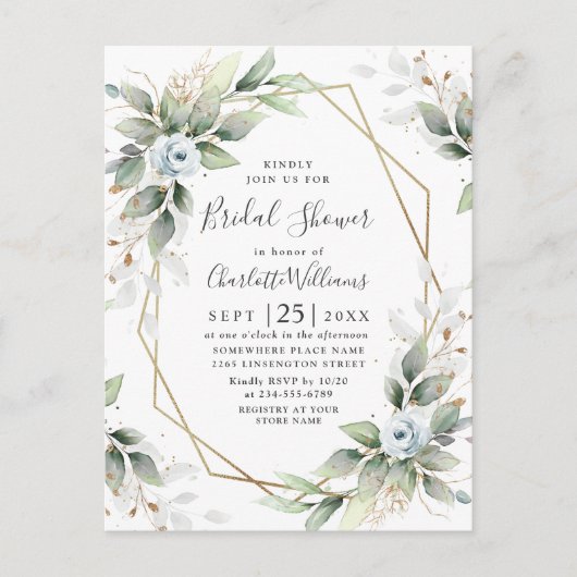 Elegant Dusty Blue Foliage Vrijgezellenfeest Kaart (Voorkant)