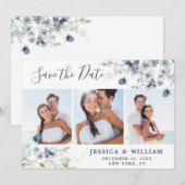 Elegant Dusty Blue Foliage Wedding 3 FOTO Save The Date (Voorkant / Achterkant)