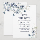 Elegant Dusty Blue Foliage Wedding Save the Date (Voorkant / Achterkant)