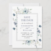 Elegant Dusty Blue Foliage Wedding Save the Date (Voorkant)
