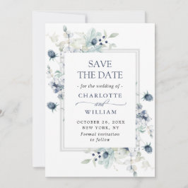Elegant Dusty Blue Foliage Wedding Save the Date