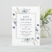 Elegant Dusty Blue Foliage Wedding Save the Date (Staand voorkant)