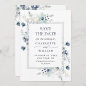 Elegant Dusty Blue Foliage Wedding Save the Date (Voorkant / Achterkant)