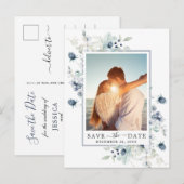 Elegant Dusty Blue Foliage Wedding Save the Date Aankondigingskaart (Voorkant / Achterkant)