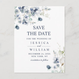 Elegant Dusty Blue Foliage Wedding Save the Date Aankondigingskaart
