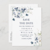 Elegant Dusty Blue Foliage Wedding Save the Date Aankondigingskaart (Voorkant / Achterkant)