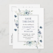 Elegant Dusty Blue Foliage Wedding Save the Date Aankondigingskaart (Voorkant / Achterkant)