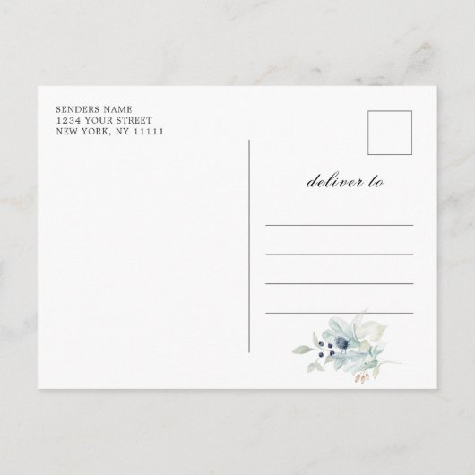 Elegant Dusty Blue Foliage Wedding Save the Date Aankondigingskaart (Achterkant)
