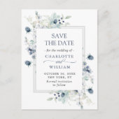 Elegant Dusty Blue Foliage Wedding Save the Date Aankondigingskaart (Voorkant)