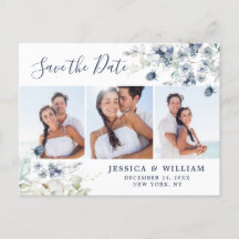 Elegant Dusty Blue Foliage Wedding Save the Date