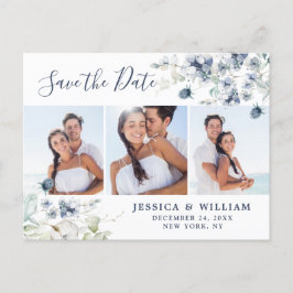Elegant Dusty Blue Foliage Wedding Save the Date Aankondigingskaart