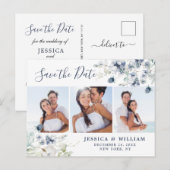 Elegant Dusty Blue Foliage Wedding Save the Date Aankondigingskaart (Voorkant / Achterkant)