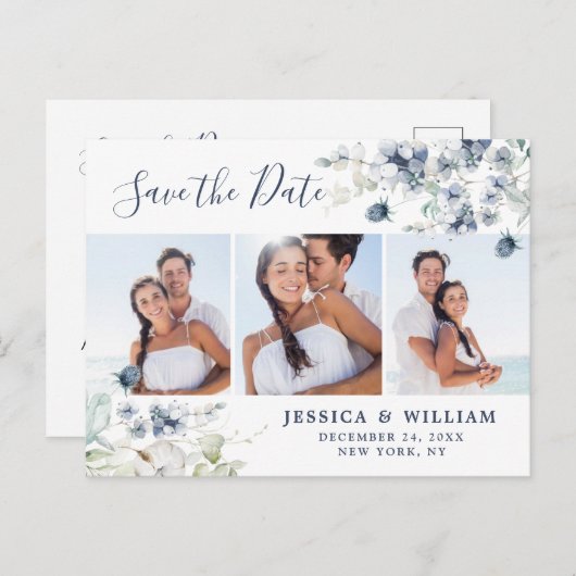 Elegant Dusty Blue Foliage Wedding Save the Date Aankondigingskaart (Voorkant / Achterkant)