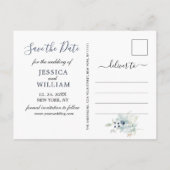 Elegant Dusty Blue Foliage Wedding Save the Date Aankondigingskaart (Achterkant)
