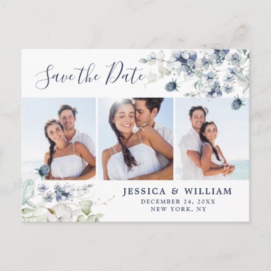Elegant Dusty Blue Foliage Wedding Save the Date Aankondigingskaart (Voorkant)