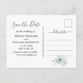 Elegant Dusty Blue Foliage Wedding Save the Date Aankondigingskaart (Achterkant)