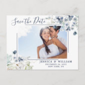 Elegant Dusty Blue Foliage Wedding Save the Date Aankondigingskaart (Voorkant)