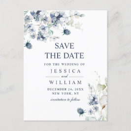 Elegant Dusty Blue Foliage Wedding Save the Date Briefkaart