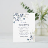 Elegant Dusty Blue Foliage Wedding Save the Date Briefkaart (Staand voorkant)