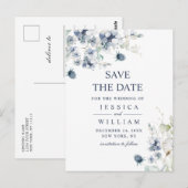 Elegant Dusty Blue Foliage Wedding Save the Date Briefkaart (Voorkant / Achterkant)
